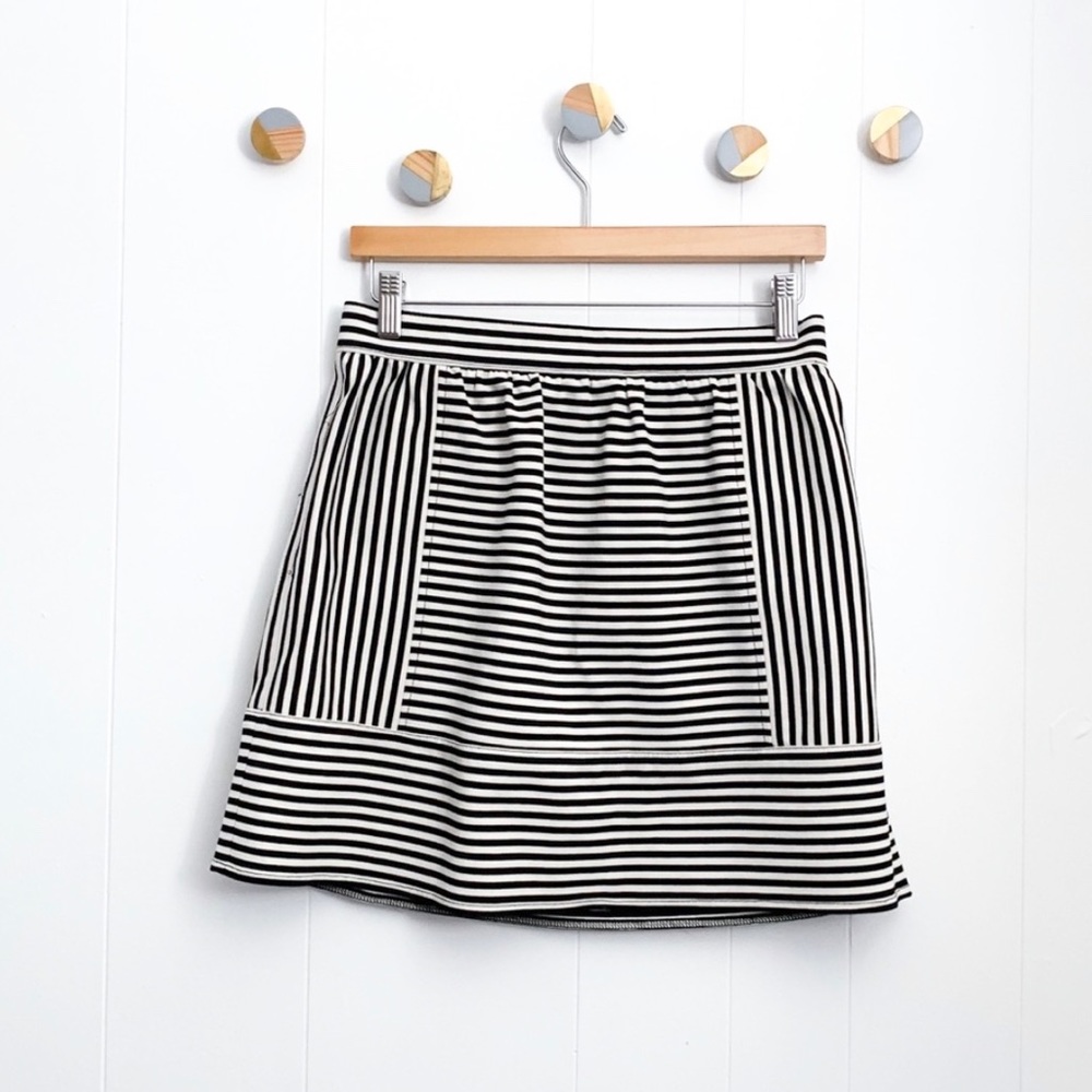 Madewell Ponte Swivel Skirt Black Cream Stripe | 6